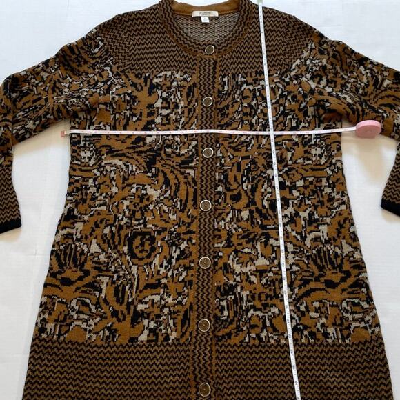 Liz Claiborne Brown/Tan Alpaca Blend Long Crew Neck Cardigan Sweater, Size L - Picture 10 of 12